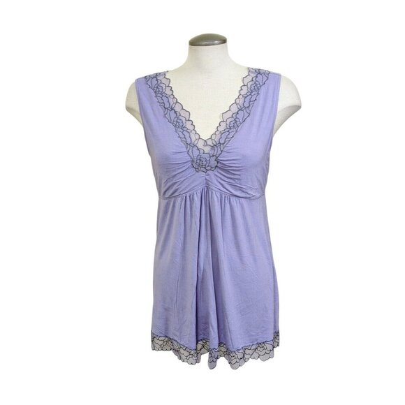Soma Lace Trim Short Nightgown Babydoll Size L Lavender Rayon Spandex Romantic - Picture 1 of 7